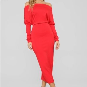 Off the should midi red dress